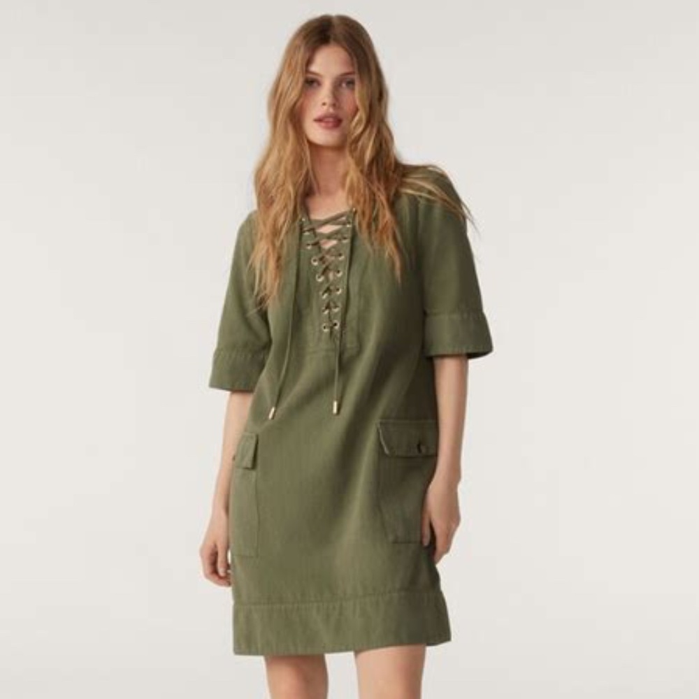 Ba&sh Dorise dress in khaki, size small